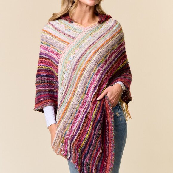 ON BLUE Pink & Ruby Hooded Poncho - Picture 4 of 13